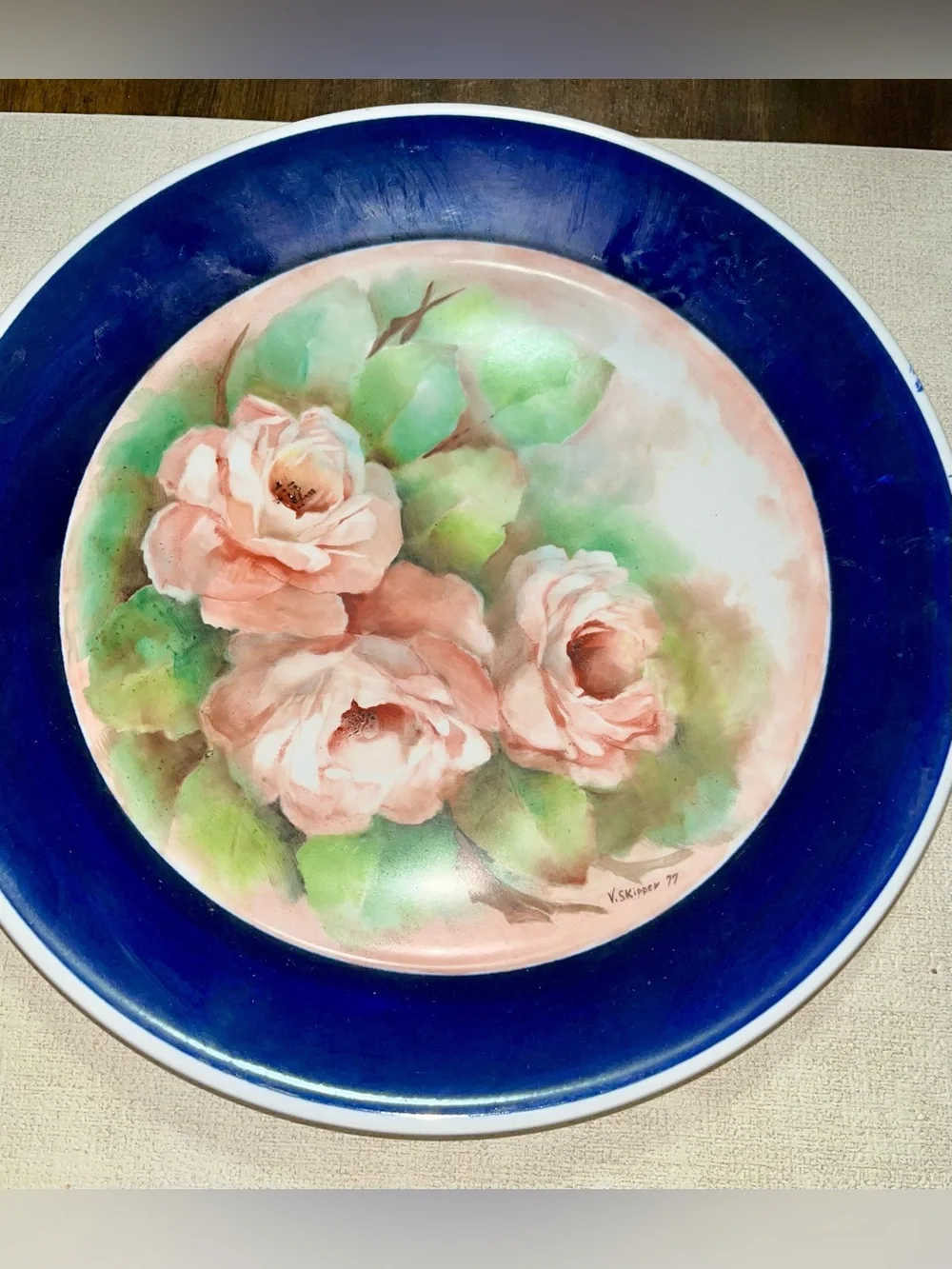 Hand-Painted Vintage Sterling China Rose Plate 10.25